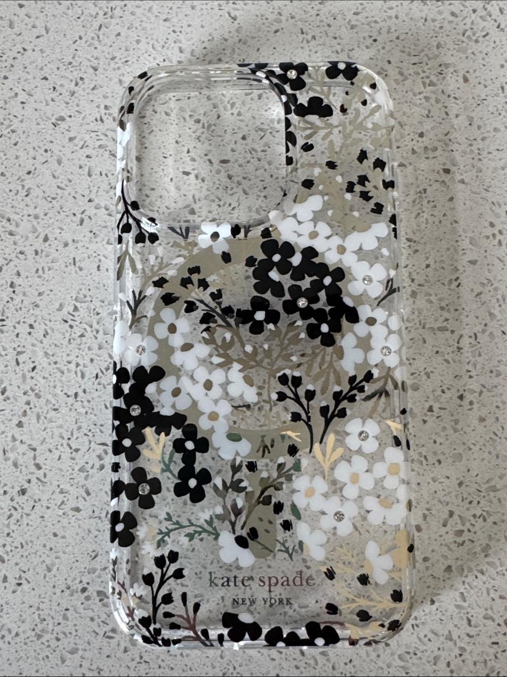 kate spade Floral Protective iPhone 15 Pro Case - White, Black & Gold